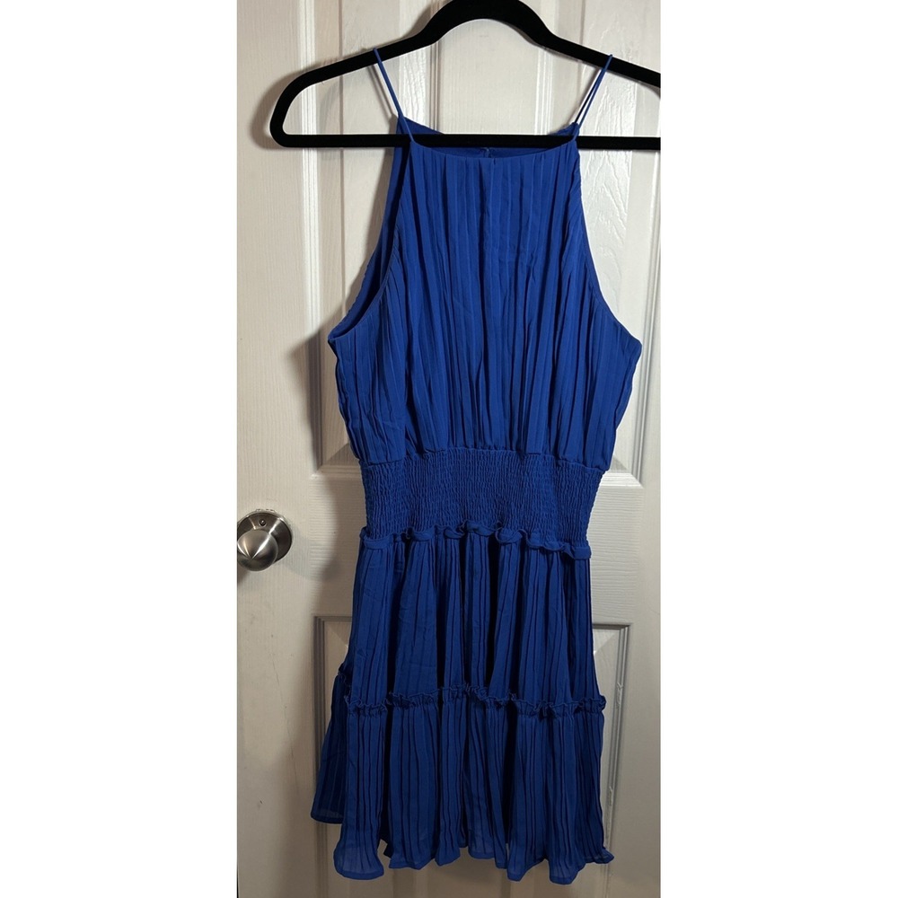 She Sky Midi Dress Women's Small‎ Sleeveless Stunning Blue Pleated Lightweight